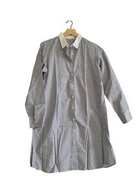 MUJI Cotton Striped Cleric Shirt Dress –Size L, Blue, White